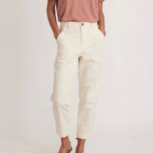 Marine Layer Maya Cream Organic Cotton Straight Leg Utility Pants NWT Size 10 - Picture 1 of 7